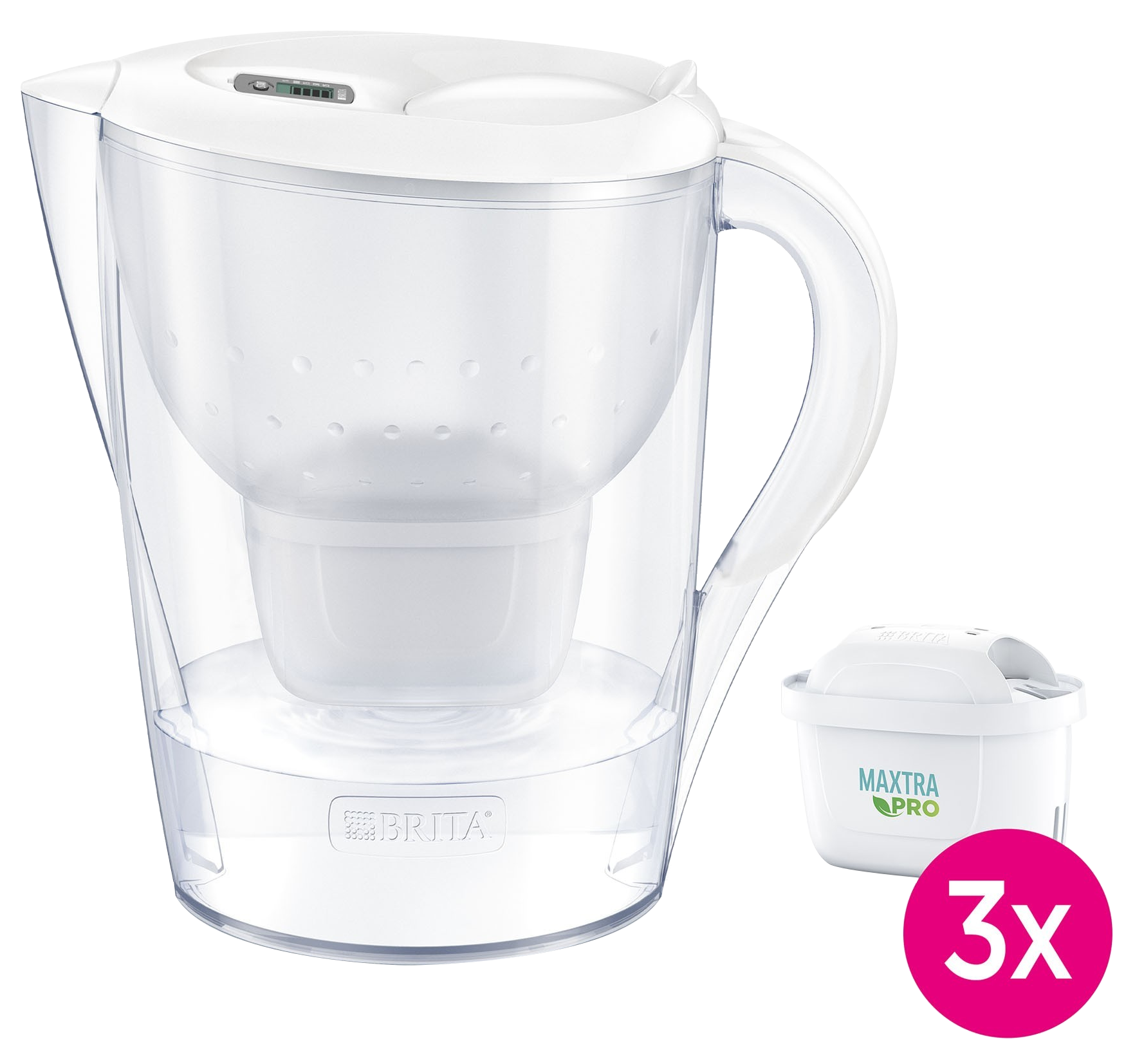 BRITA Marella XL vízszűrő kancsó kezdőcsomag, 3.5 l, 3 db Maxtra PRO filterrel, fehér (BR1052782)