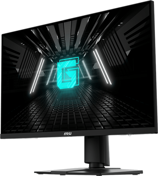 MSI Gaming-Monitor mit einem schwarz-blau beleuchteten Logo.