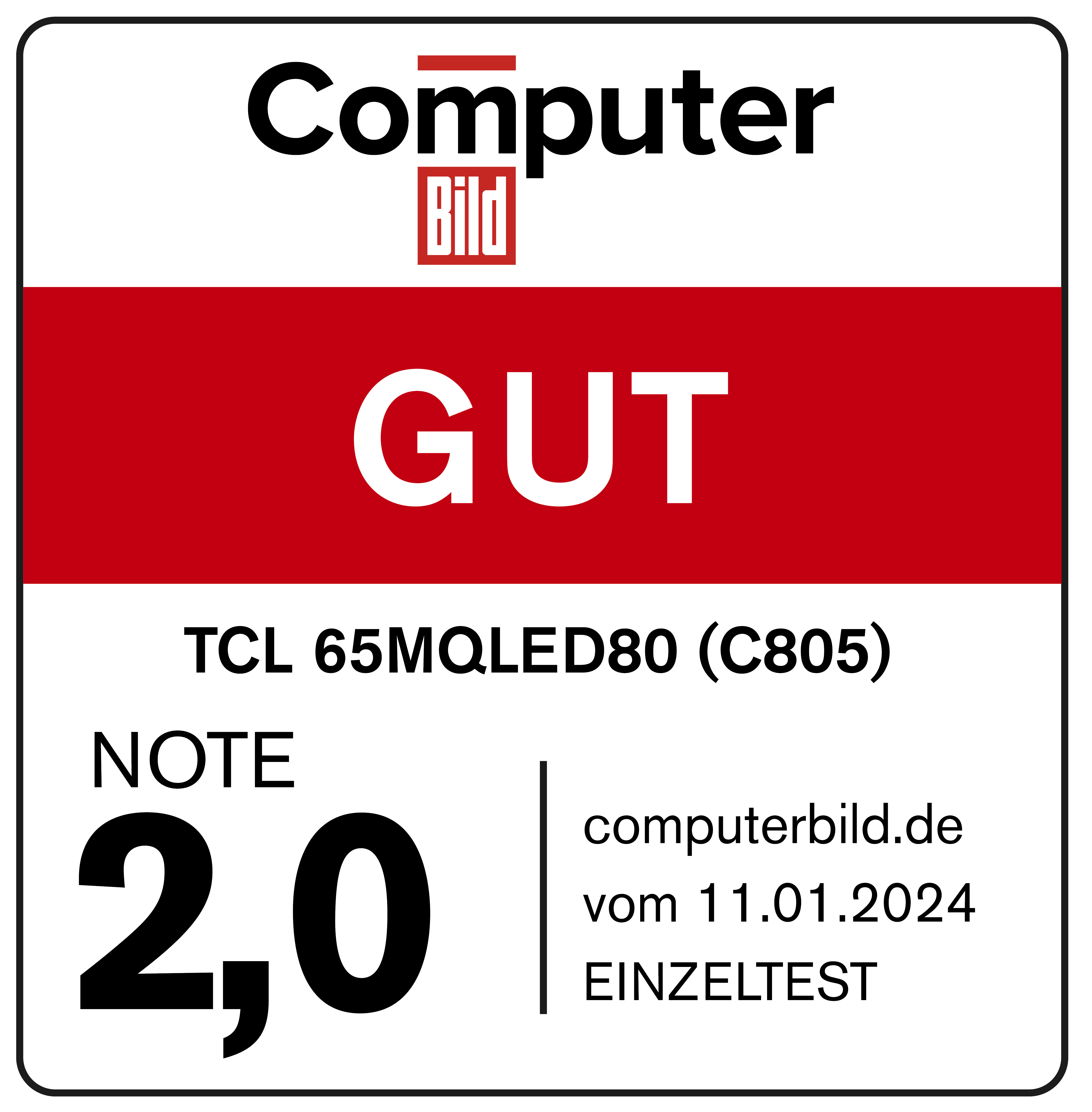 Ein rotes und weißes Quadrat mit Text und Bewertungen. Zeigt die Bewertung eines Produkts und die Publikation.