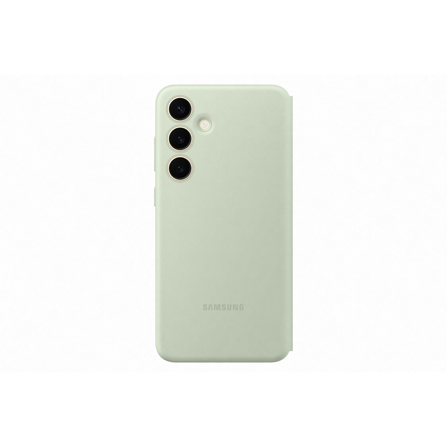 Coque de téléphone vert clair. Trois lentilles de caméra et un trou de caméra unique.