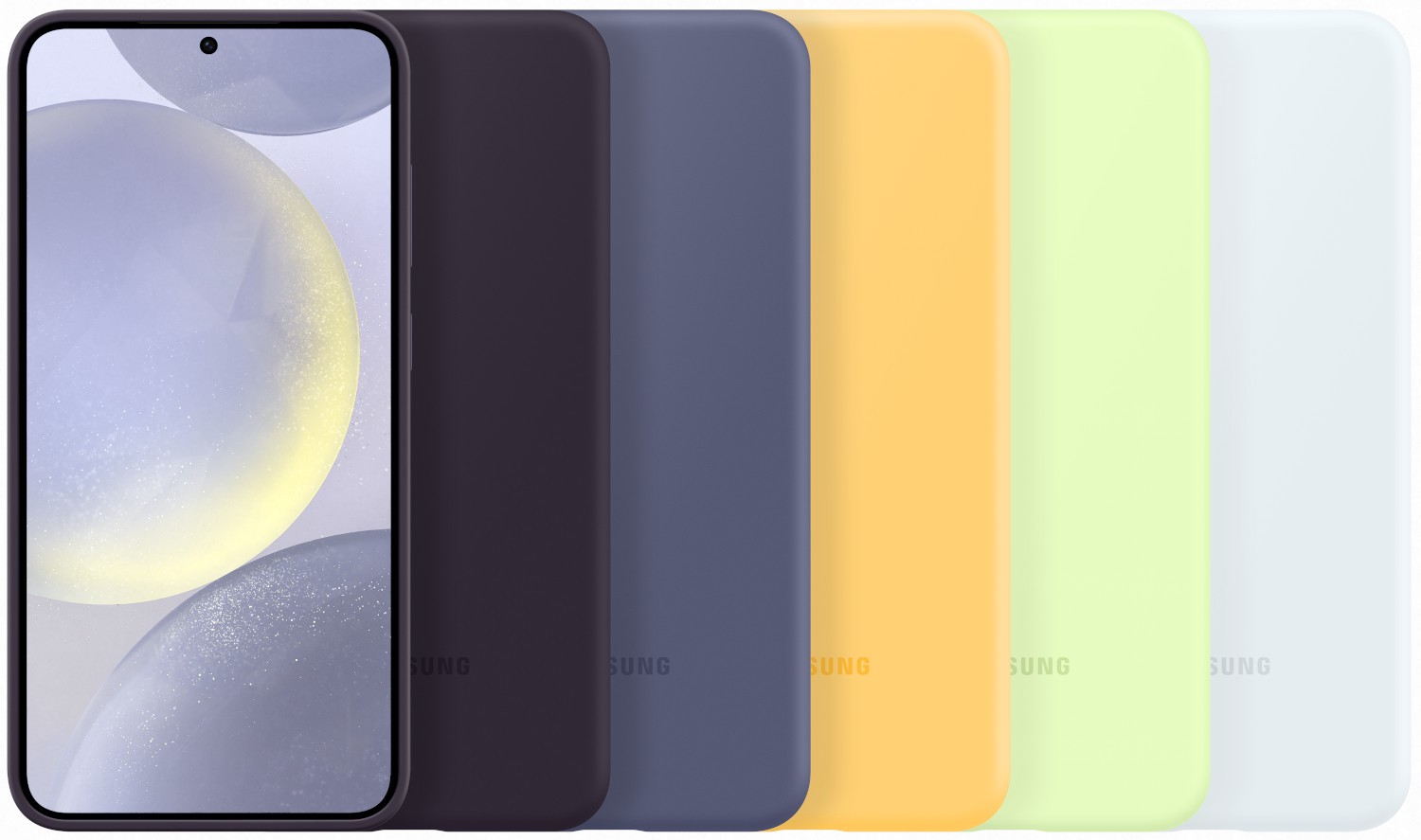 Een smartphone naast verschillende telefoonhoesjes in verschillende kleuren.