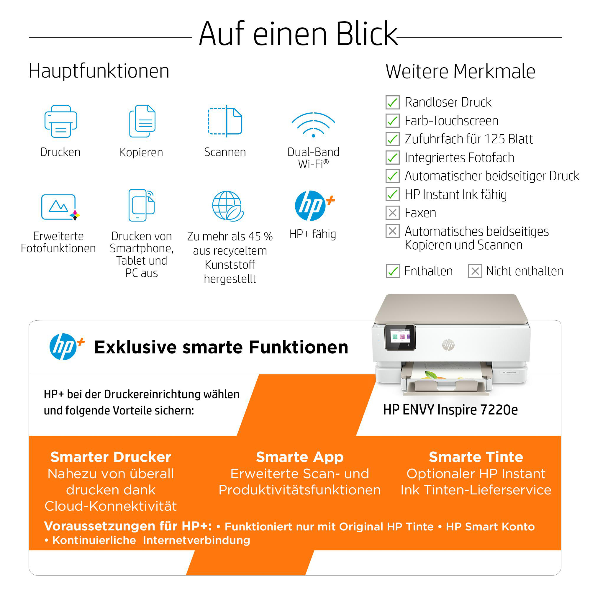 HP ENVY WLAN Ink) Inspire Multifunktionsdrucker (Instant Thermal Inkjet 7220e