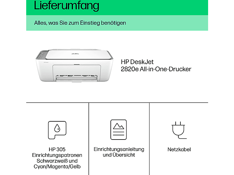 HP Deskjet 2820e All-in-One Multifunktionsdrucker Tintenstrahl Farbe A4 Drucker, Scanner, Kopierer