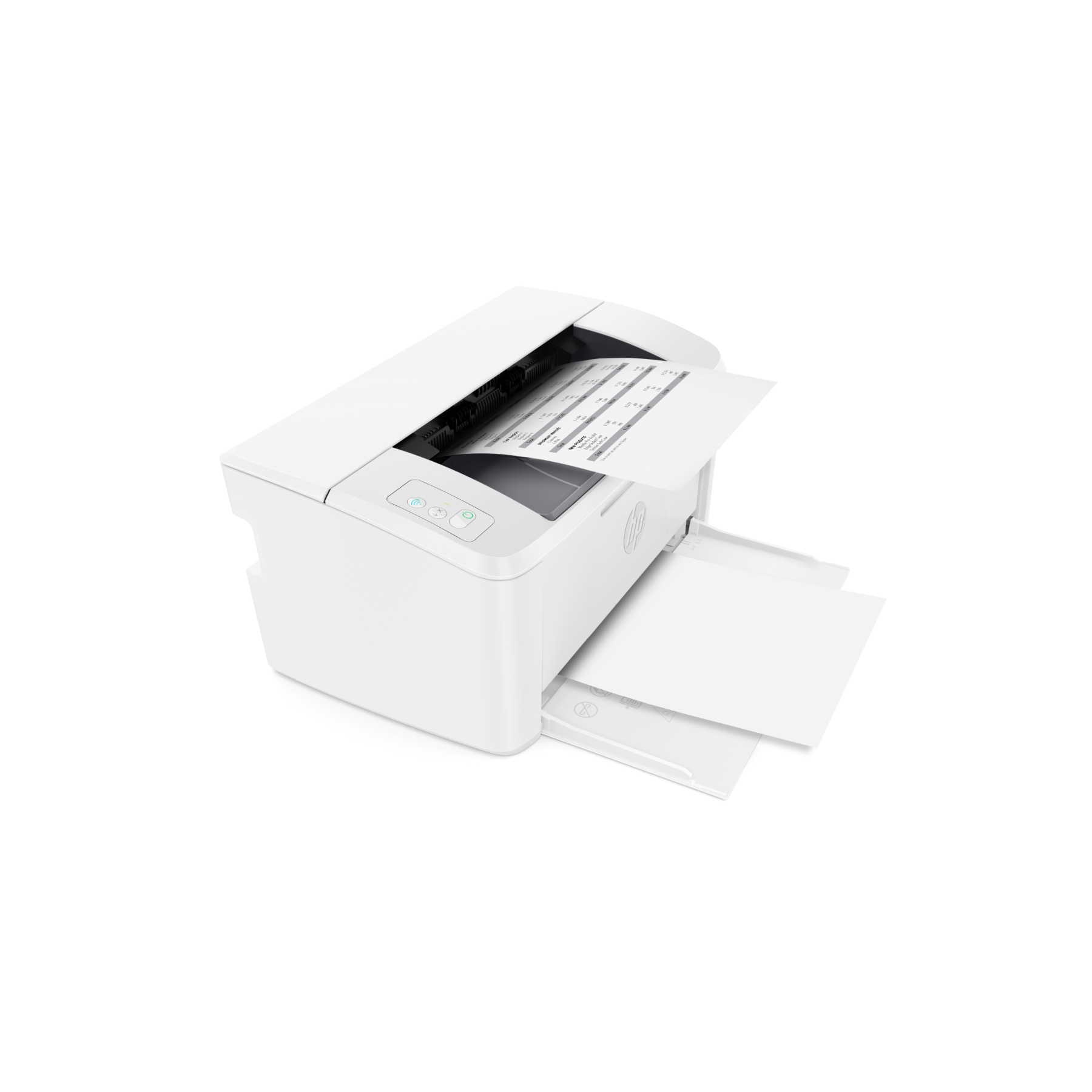 Een witte printer met papieruitvoer en bedieningsknoppen.