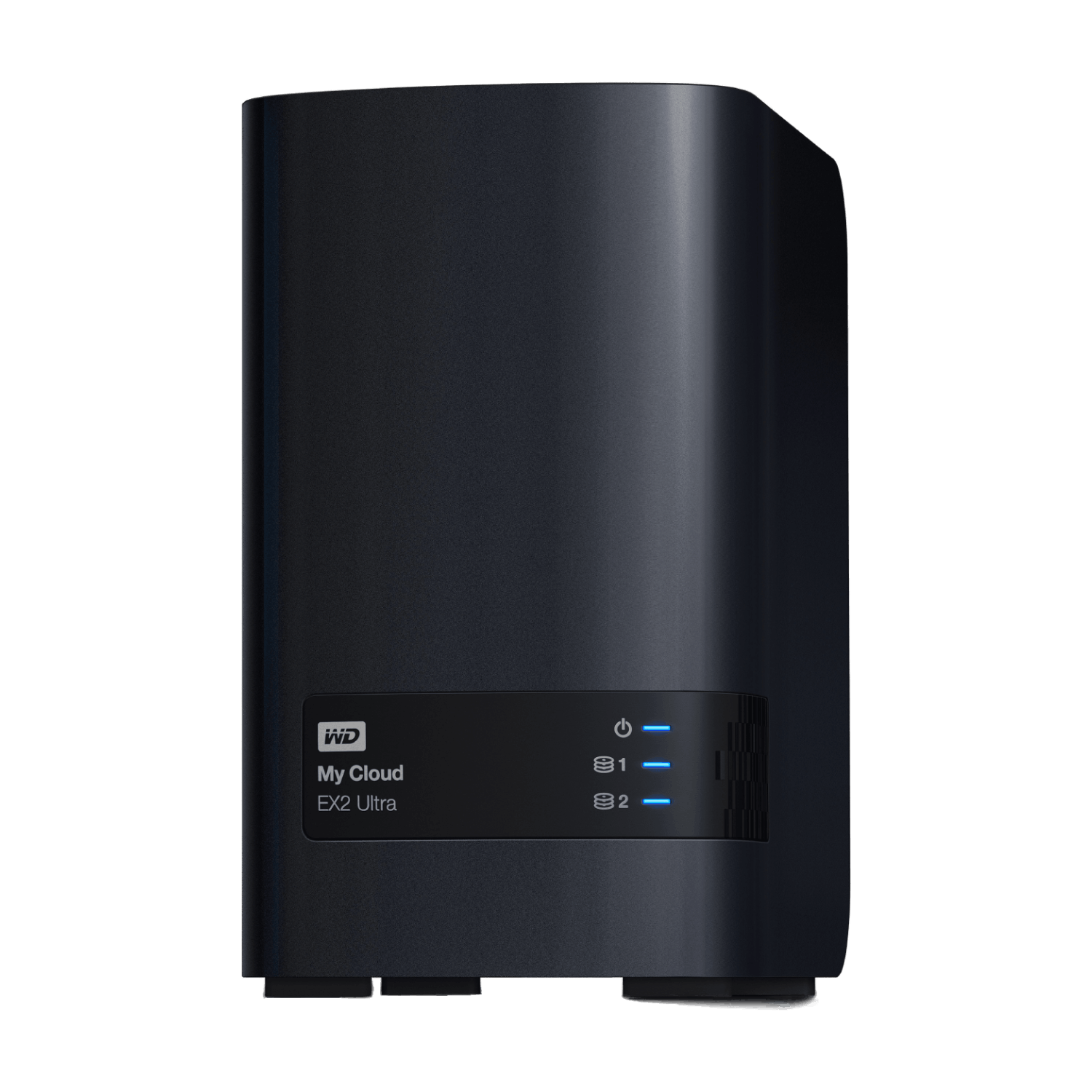 Dispositivo de almacenamiento de datos negro con luces azules, etiquetado 'My Cloud'.