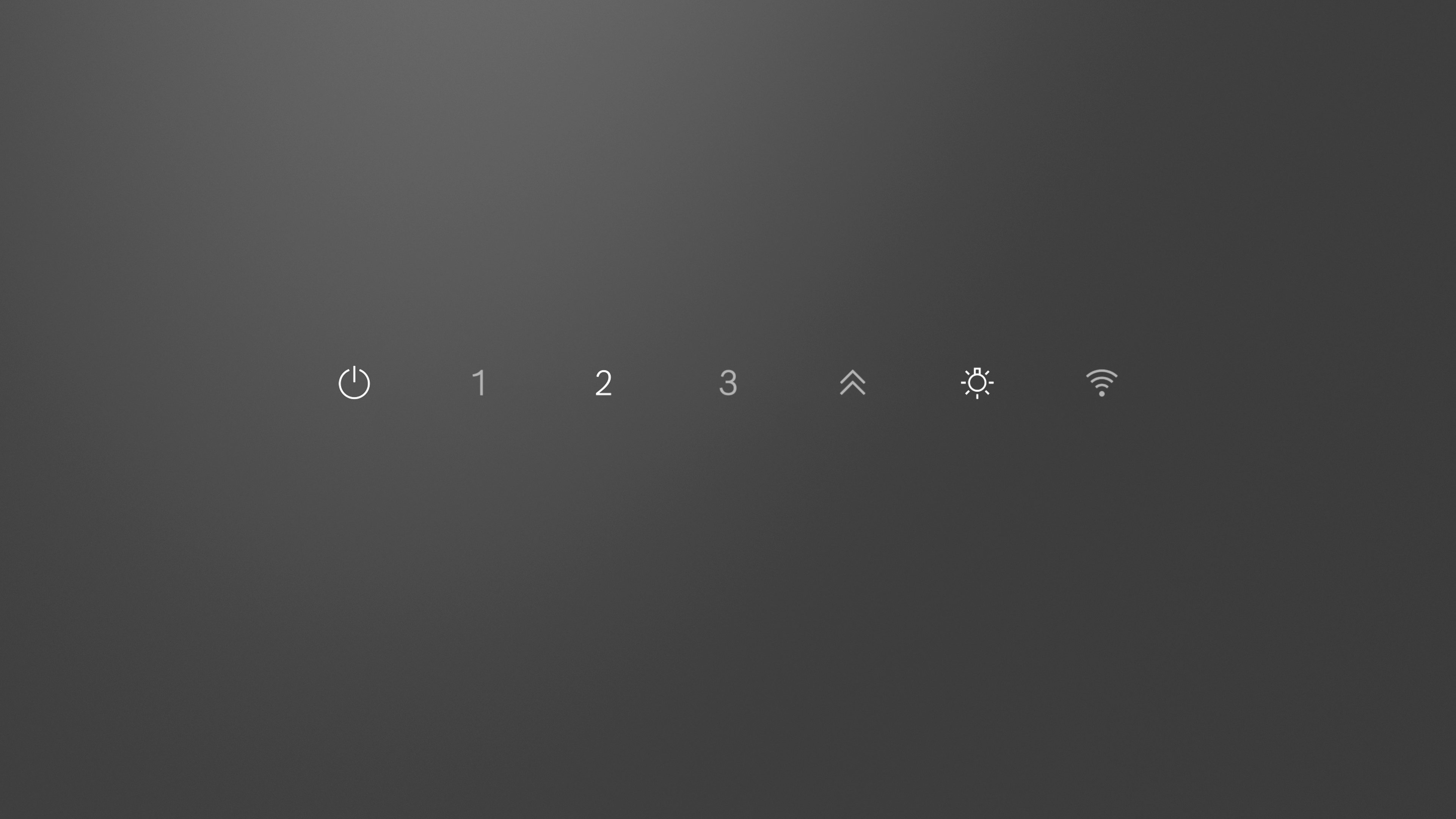 Symbole auf dunklem Hintergrund. Symbole für Strom, 1, 2, 3, Pfeil nach oben, Sonne und WLAN.
