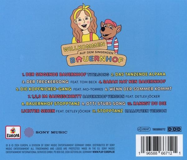 Rückseite einer CD mit Zeichentrickfiguren und einer Liste von Titeln. Text auf Deutsch.