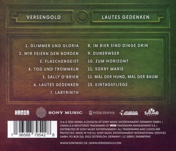 Albumcover mit Tracklist, Versengold, Lautes Gedenken, auf dunklem Hintergrund.