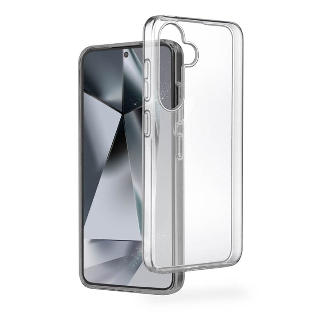 Transparente Handyhülle neben einem Smartphone.