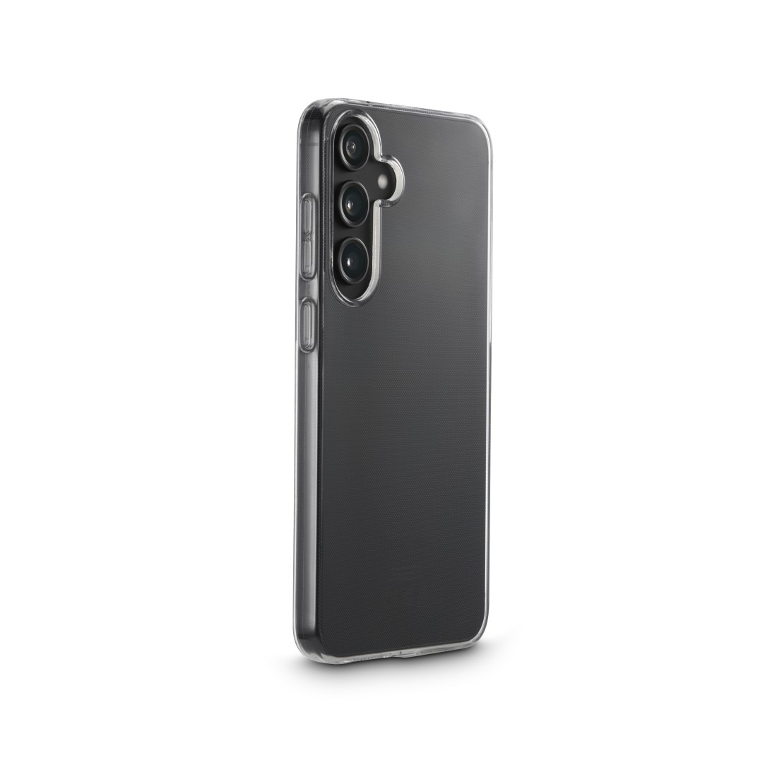 Transparente Handyhülle auf einem Handy, zeigt Kameralinsen.