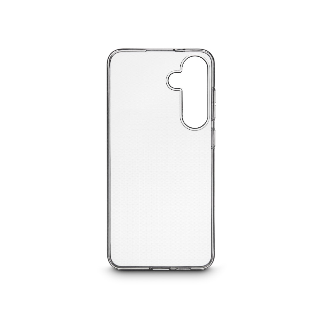 Eine durchsichtige Handyhülle mit Kameraausschnitt. Die Hülle ist transparent und zeigt die Rückseite des Telefons.