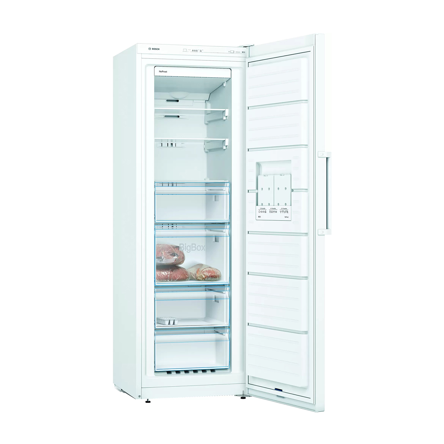 Frigorifero bianco con la porta aperta.