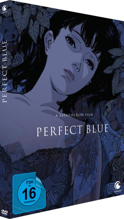 Perfect Blue DVD-Box. Anime-Bild einer Frau in Blautönen. FSK 16 Logo vorhanden.