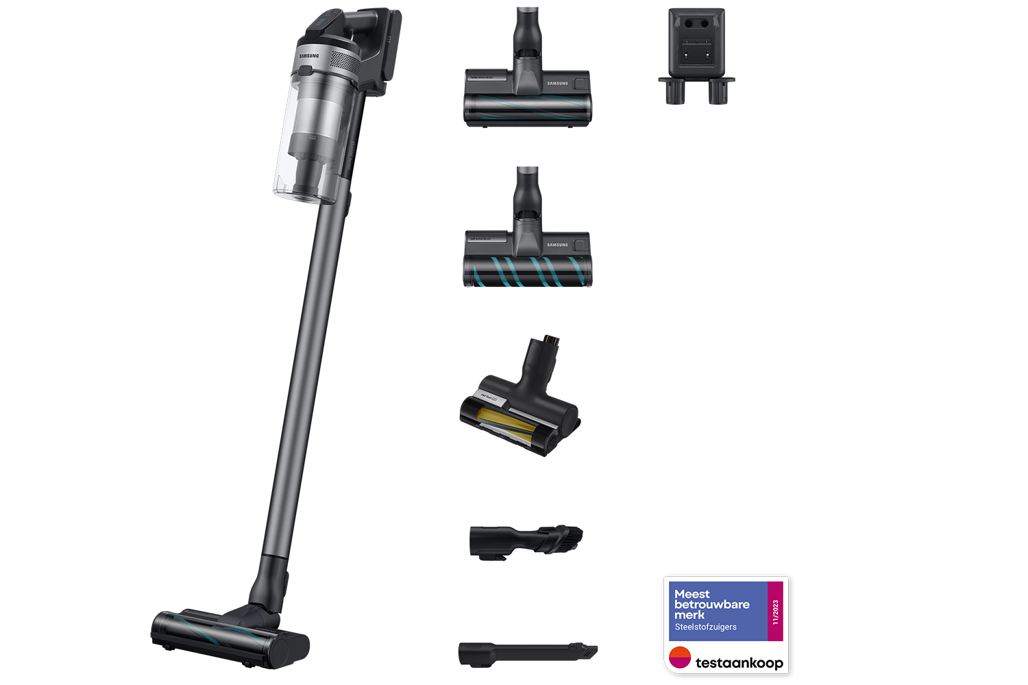 SAMSUNG Jet 75 Complete - Steelstofzuiger 2 in 1 - Autonomie 1 h - Max zuigvermogen 550 W - Chrome