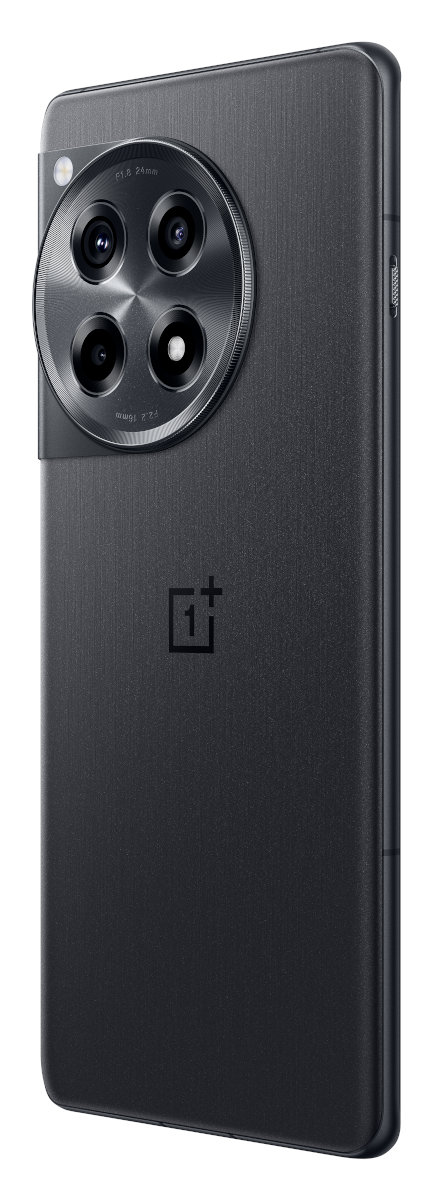 Ciemnoszary smartfon. Cztery tylne kamery w okrągłym module. Tył ma teksturowane wykończenie.