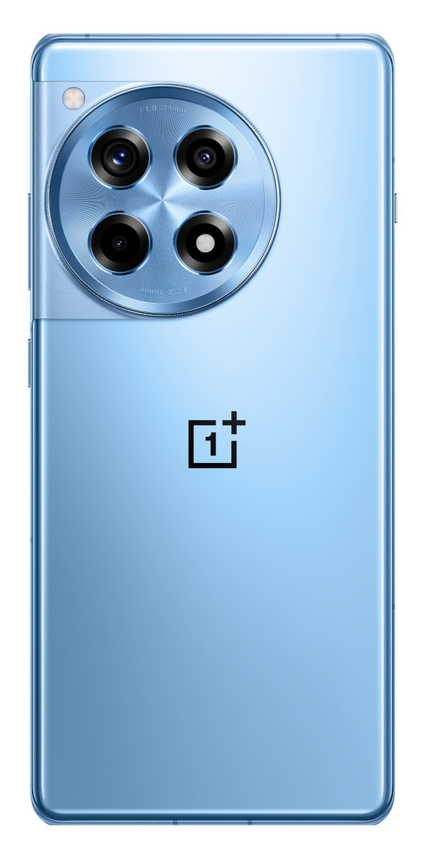 Jasnoniebieski tył smartfona z okrągłym modułem aparatu i logo OnePlus.