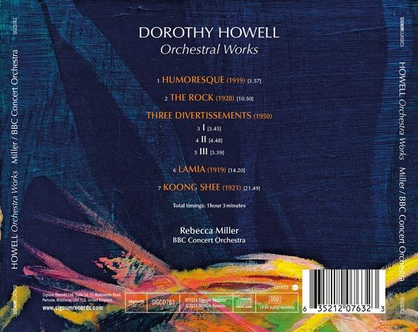 CD-Rückseite mit Werkliste: Dorothy Howell, Orchestral Works, Rebecca Miller, BBC Concert Orchestra.