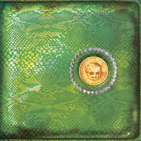 Albumcover mit grünem Schlangenhautmuster, einer Goldmünze und einem Kreis aus Edelsteinen.