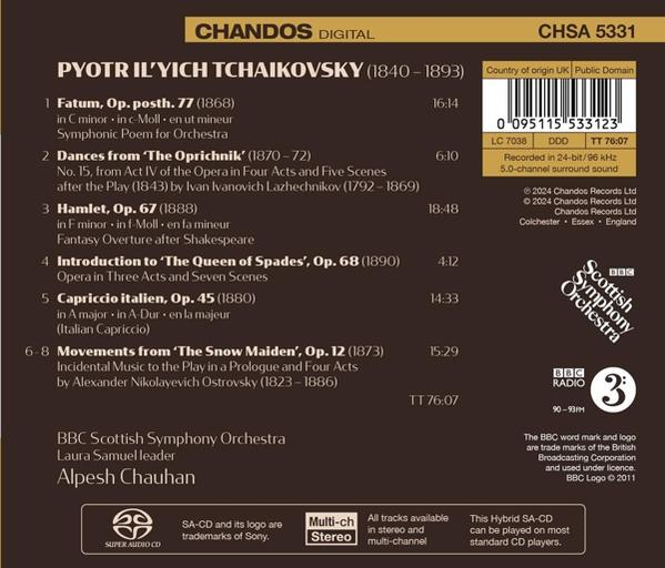 CD-Cover mit Werken von Tschaikowsky. Enthält Titel, Komponist, Laufzeiten und Logos.