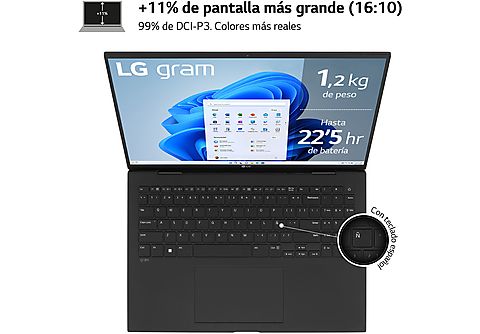 Portátil - LG 16Z90R-E.AD75B, 16", WQXGA, Intel® Core™ i7-1360P, 32GB RAM, 512GB SSD, Windows 11 Home