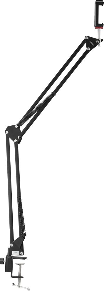 Support de téléphone noir avec bras flexible et pince pour une mise en place facile.