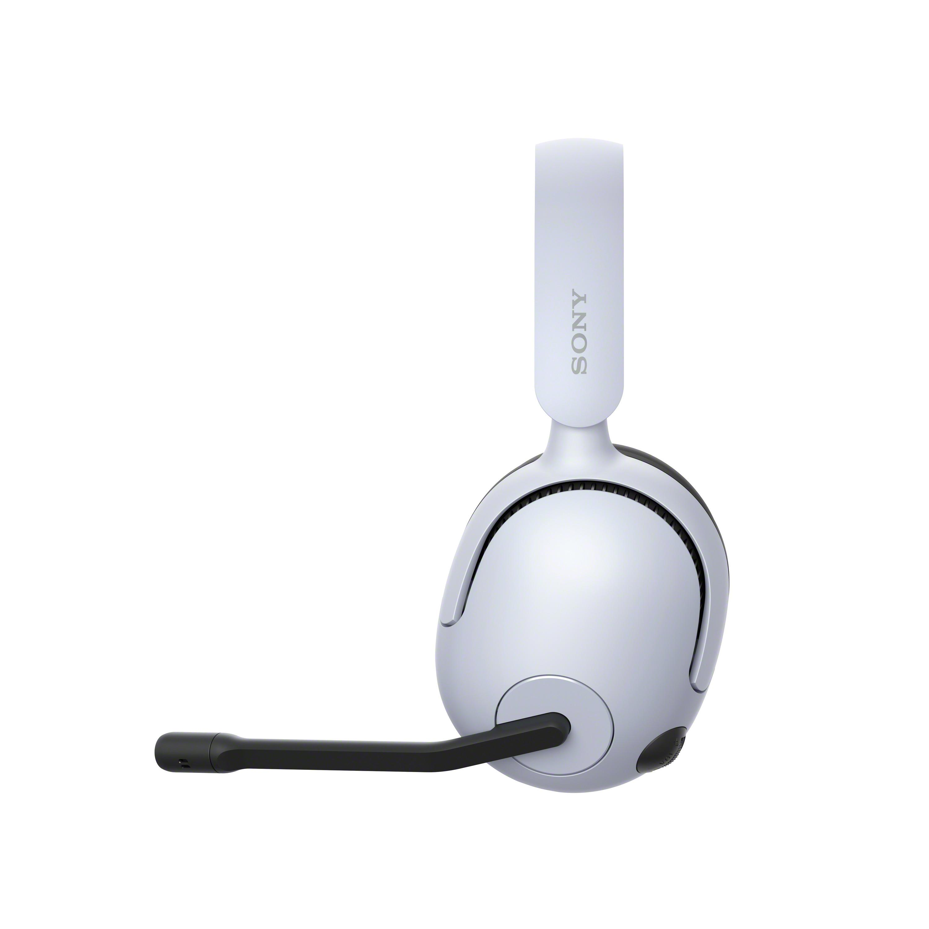 Unos auriculares Sony blancos con un micrófono negro.