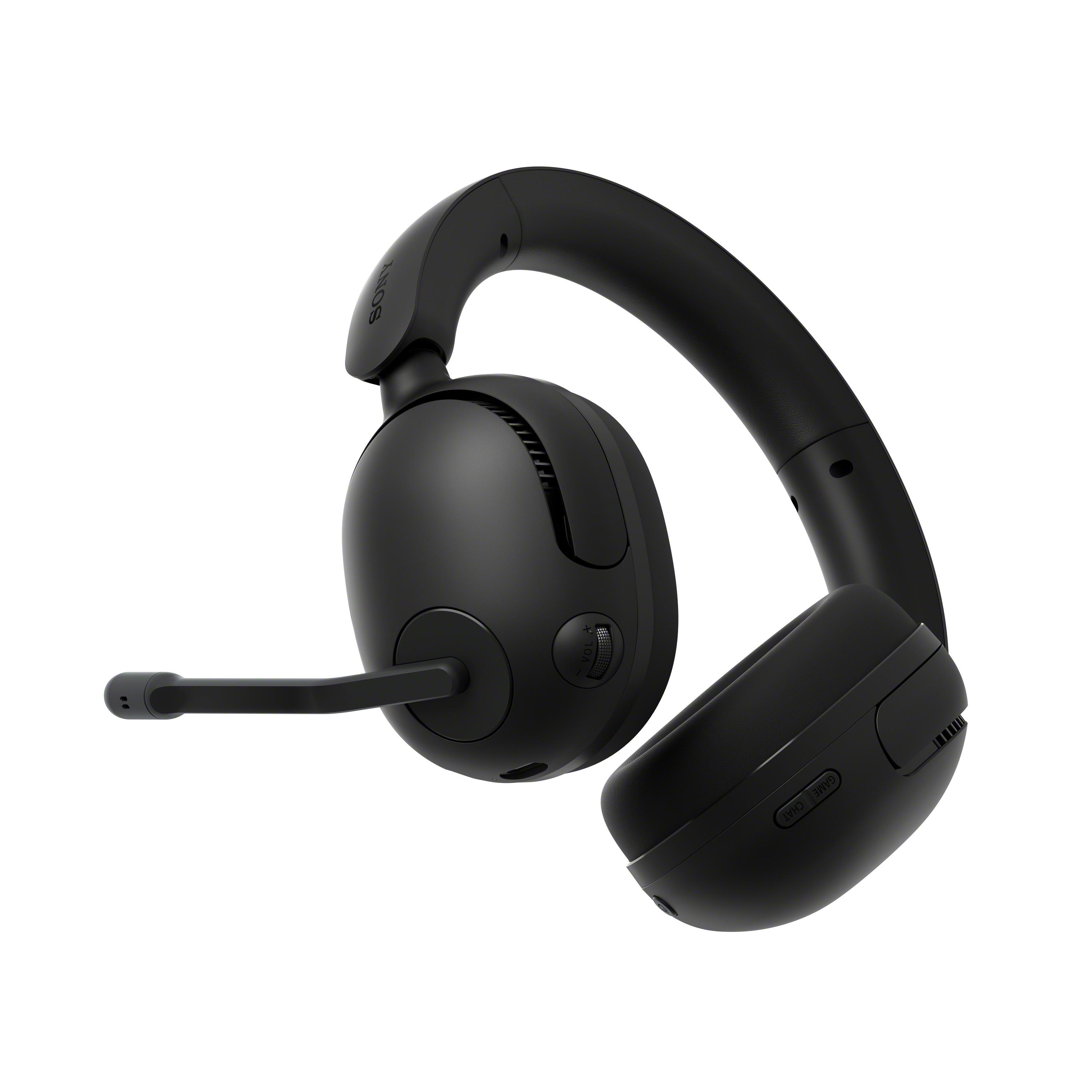 Auriculares Sony negros con micrófono. Los auriculares están sobre un fondo blanco. Diseño elegante y moderno.