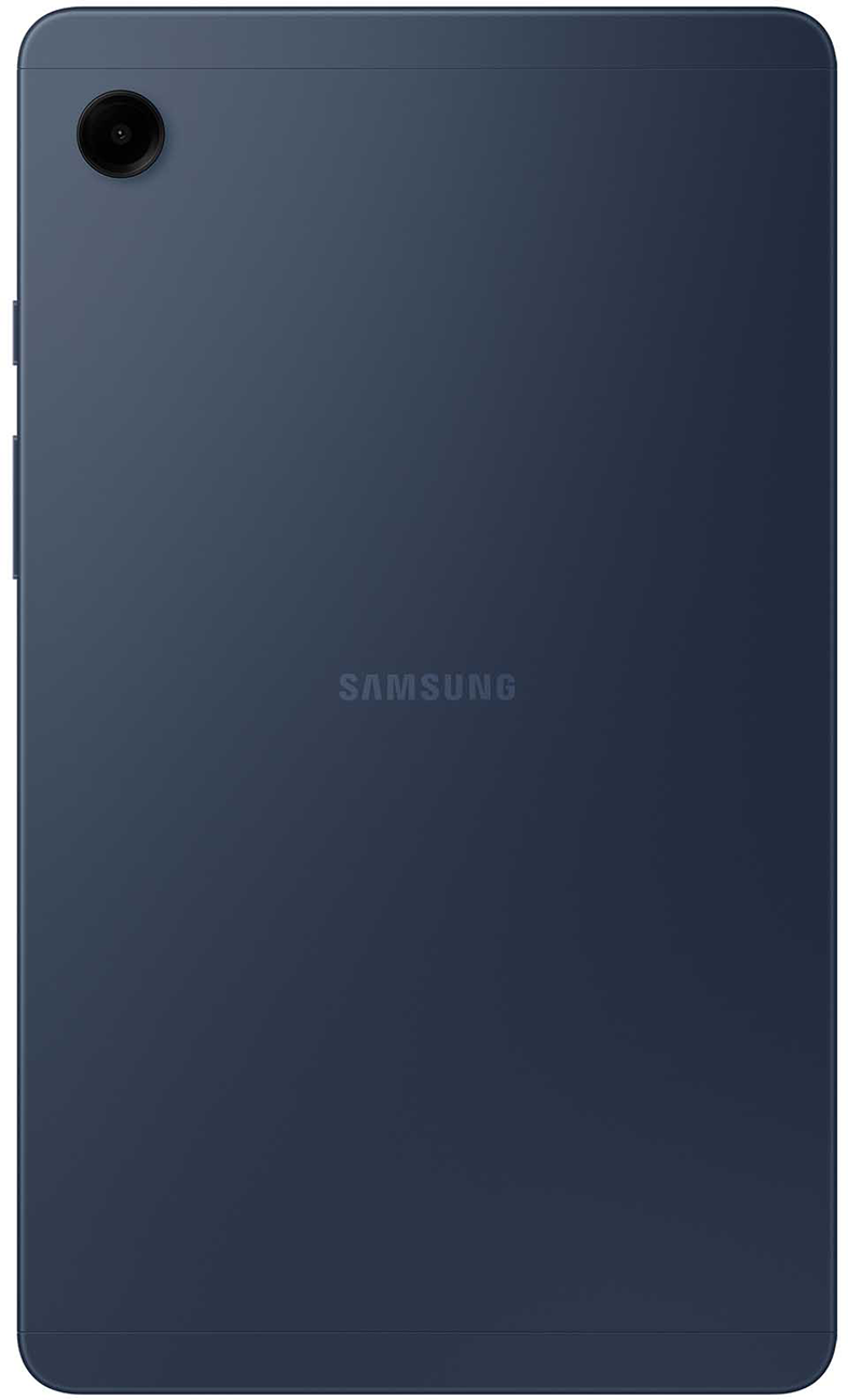 Egy sötétkék táblagép hátulja kamerával és a Samsung logóval. A tablet középen van.