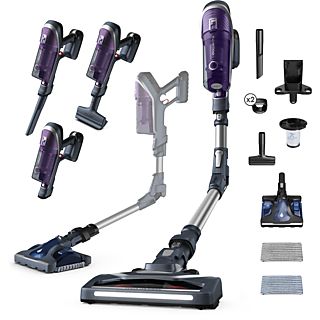 Aspirador escoba - Rowenta RH9681WO X-Force Flex 8.60, 185 W, 0.55 L, Autonomía 45 min, Tubo flexible, Tecnología Ciclónica, Cabezal Aqua, Púrpura