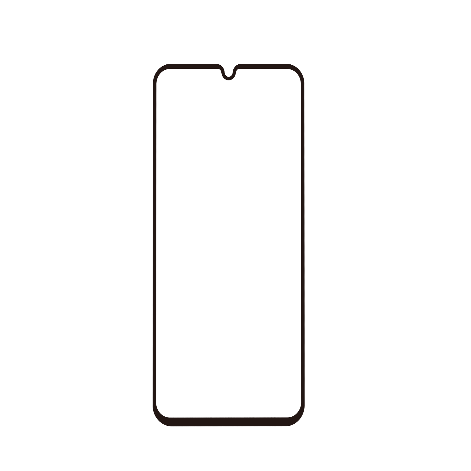 Een smartphone-omtrek in wit, op een zwarte achtergrond. Het scherm is leeg.