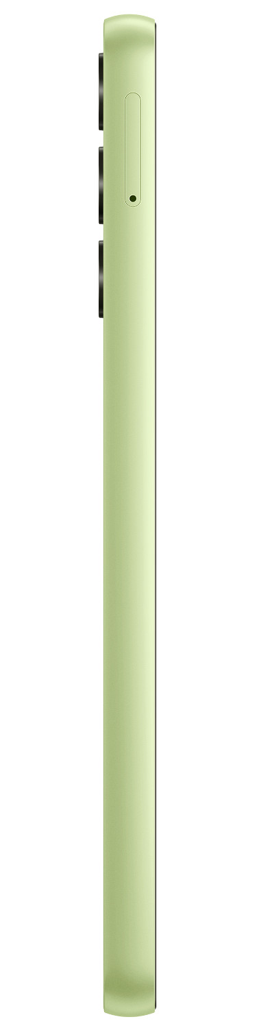 Jasnozielony telefon, widok z boku, z przyciskami głośności i gniazdem SIM.