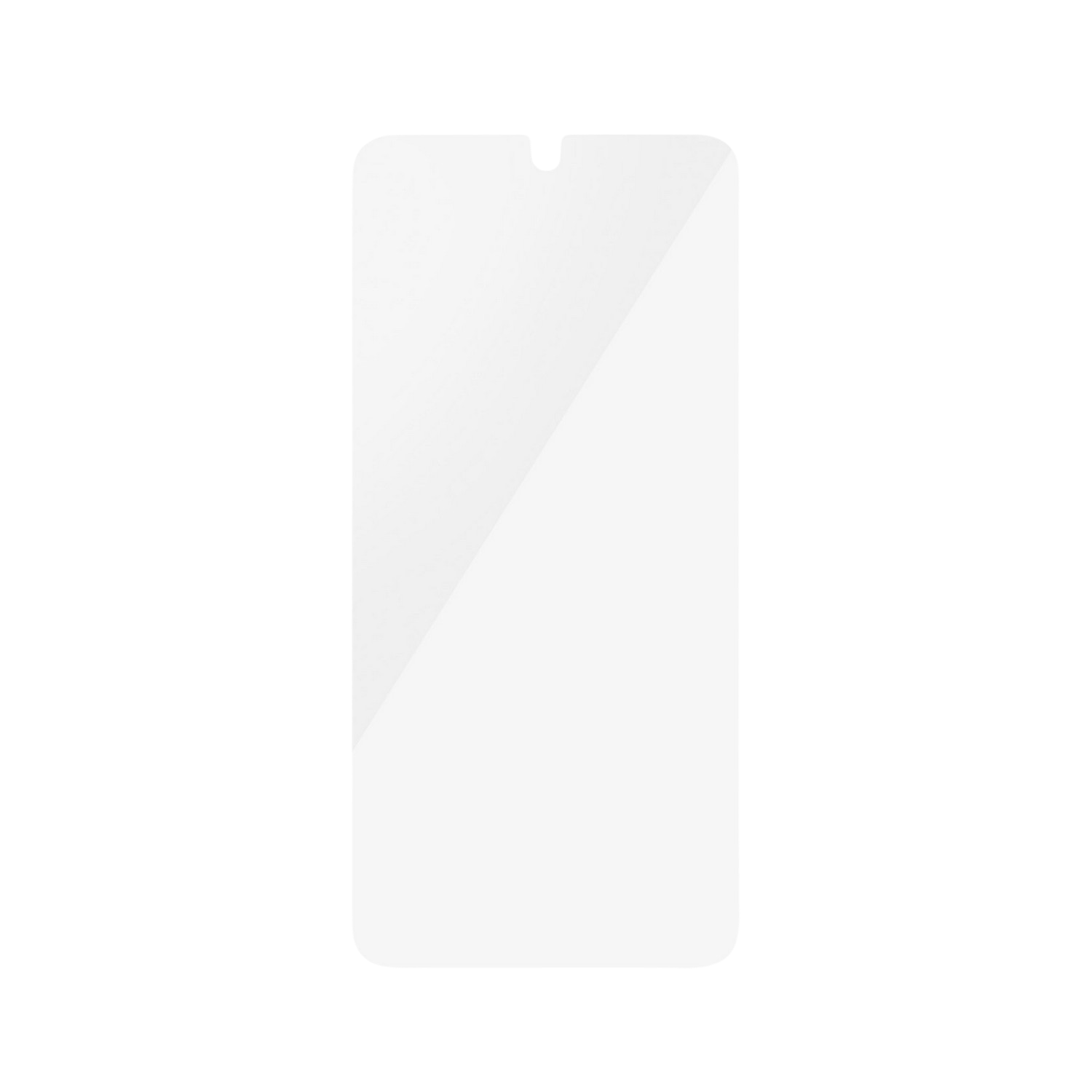 Witte schermbeschermer voor een telefoon op een zwarte achtergrond.