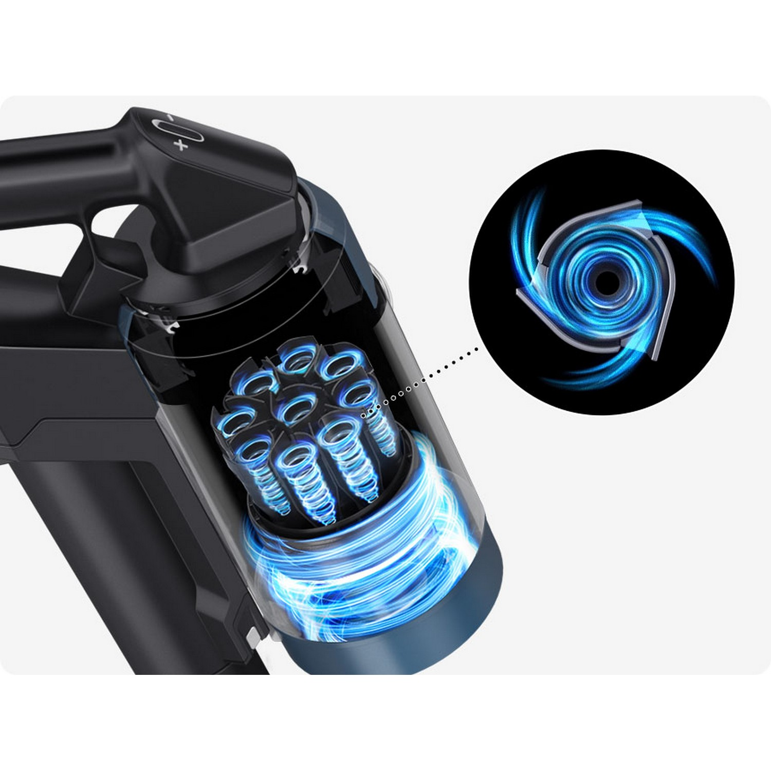 Vacuum cleaner, showing the internal components and a circular diagram.
