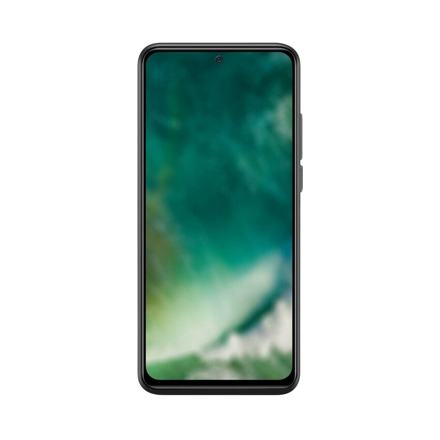 Zwarte smartphone met een groen en blauw abstracte achtergrond op zwarte achtergrond.