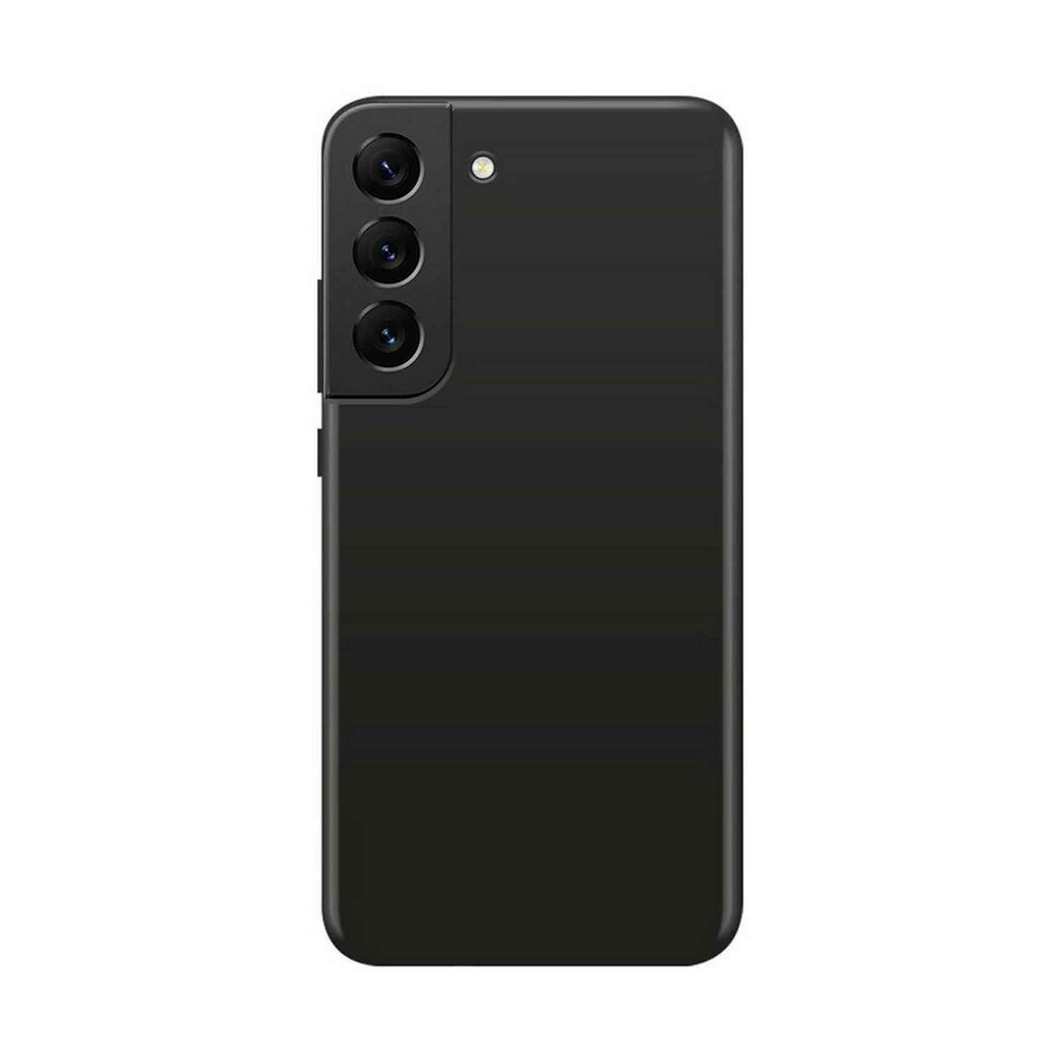 De achterkant van een zwarte telefoon met een cameramodule en een strak, minimalistisch ontwerp.