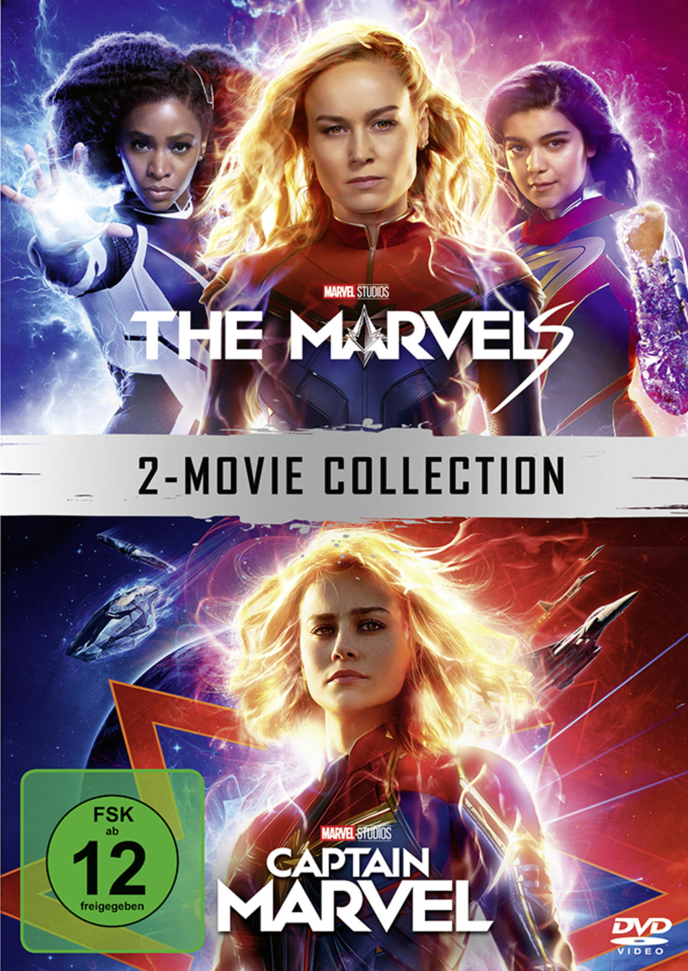 The Marvels und Captain Marvel DVD-Cover mit drei Frauen.