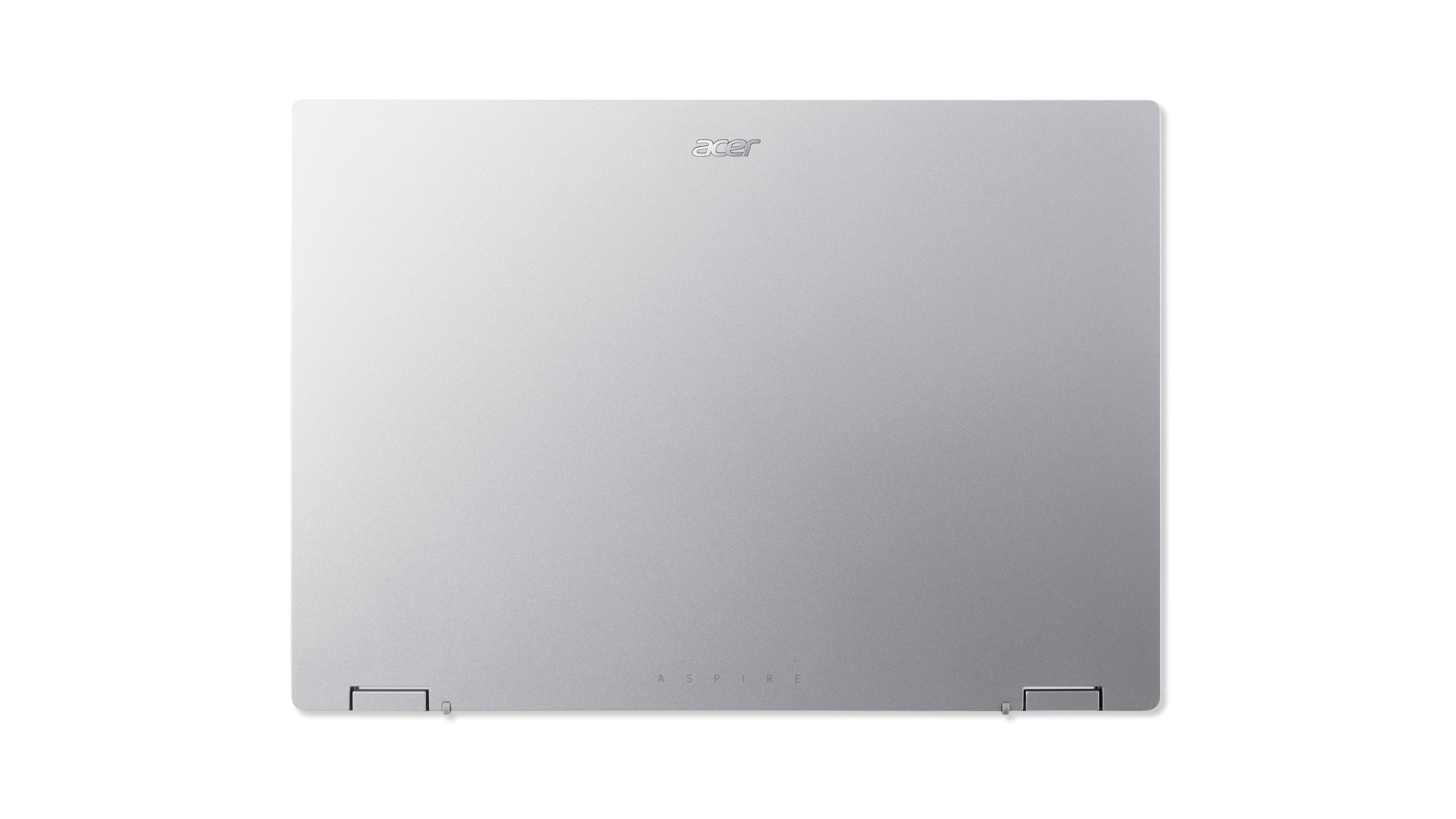 Silberner Laptop geschlossen. Acer-Logo auf dem Deckel. Schlichtes Design, weißer Hintergrund.