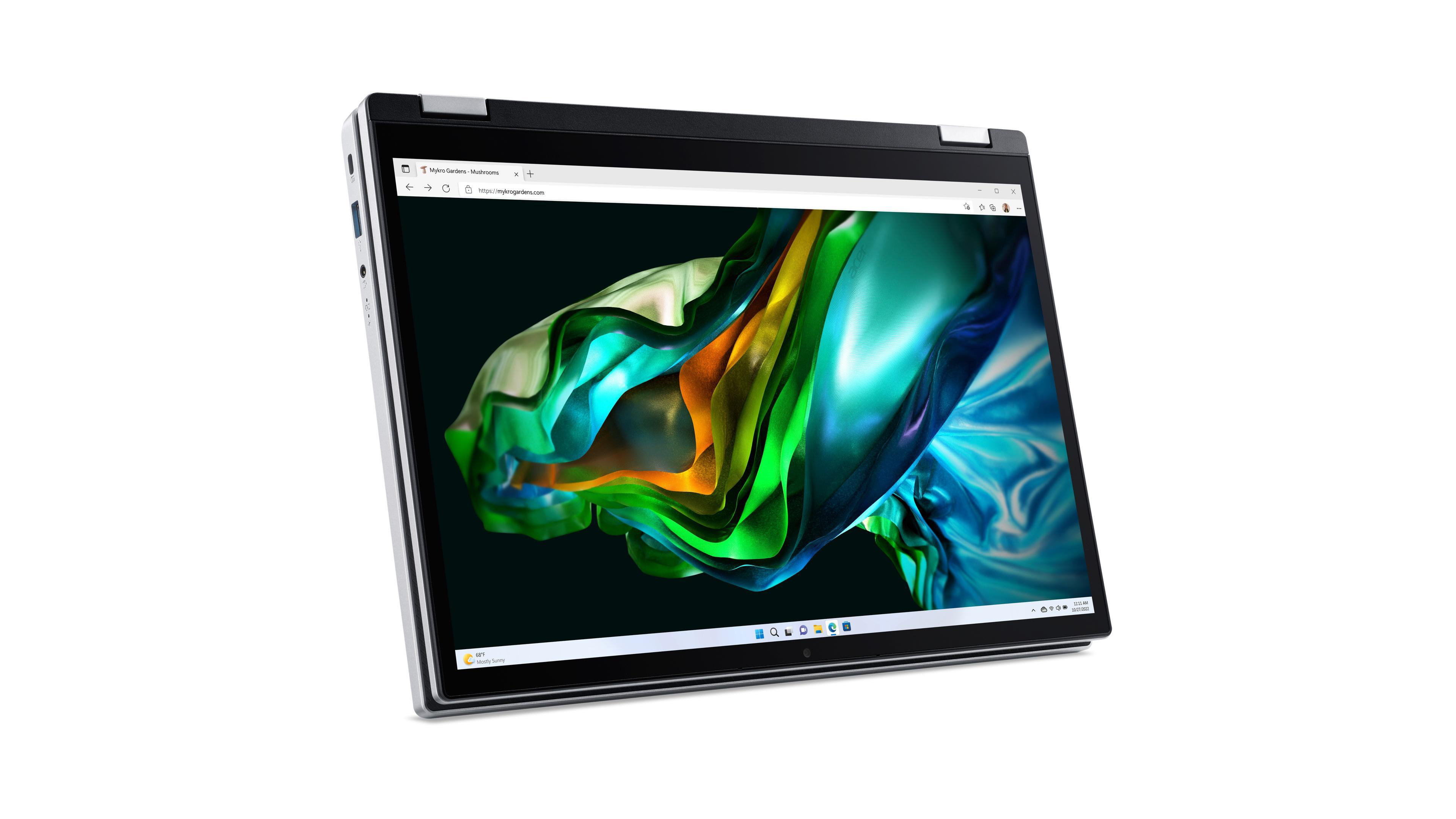 Ein Laptop, der mit einem lebendigen Bildschirm geöffnet ist, auf dem ein Chrome-Browserfenster zu sehen ist.
