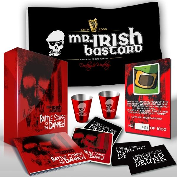 Mr. Irish Bastard Albumcover. Schädelbild mit Text. Rote und schwarze Farben. Verschiedene andere Waren.