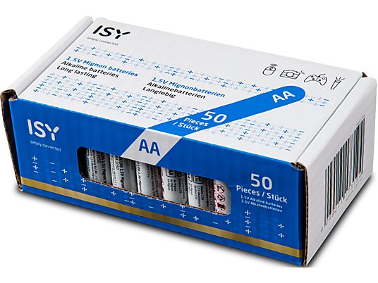 ISY 50x Alkaline AA/LR06 - Mignonbatterien (Weiss/Blau)