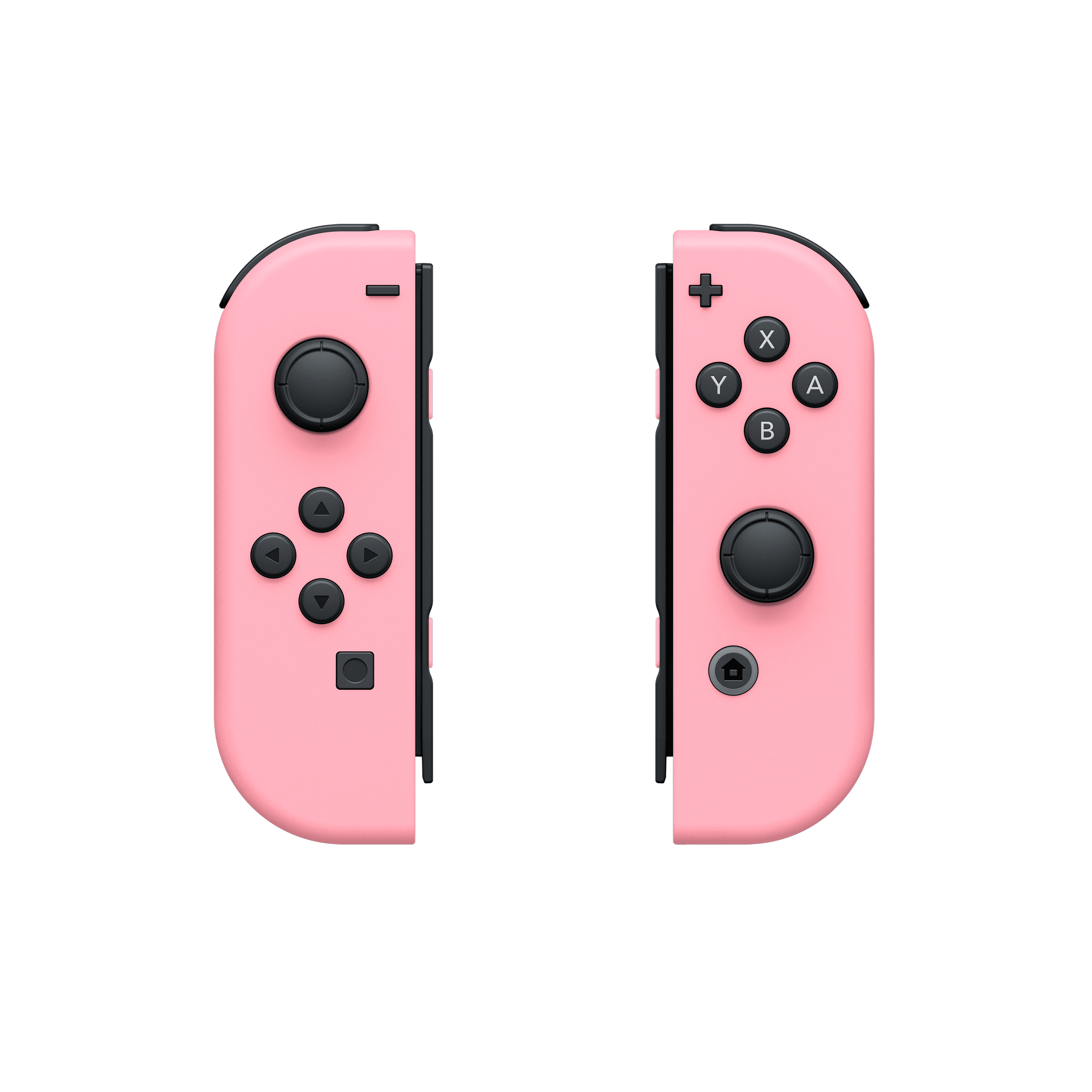 Paar rosa Switch Joy-Con-Controller, weißer Hintergrund.