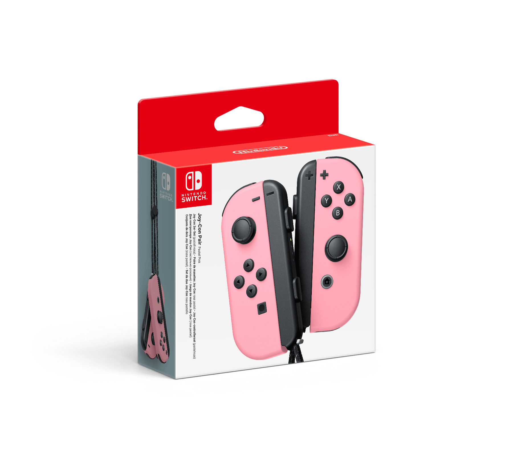 Ein pinkfarbenes Nintendo Switch Joy-Con-Paar in seiner Verpackung.