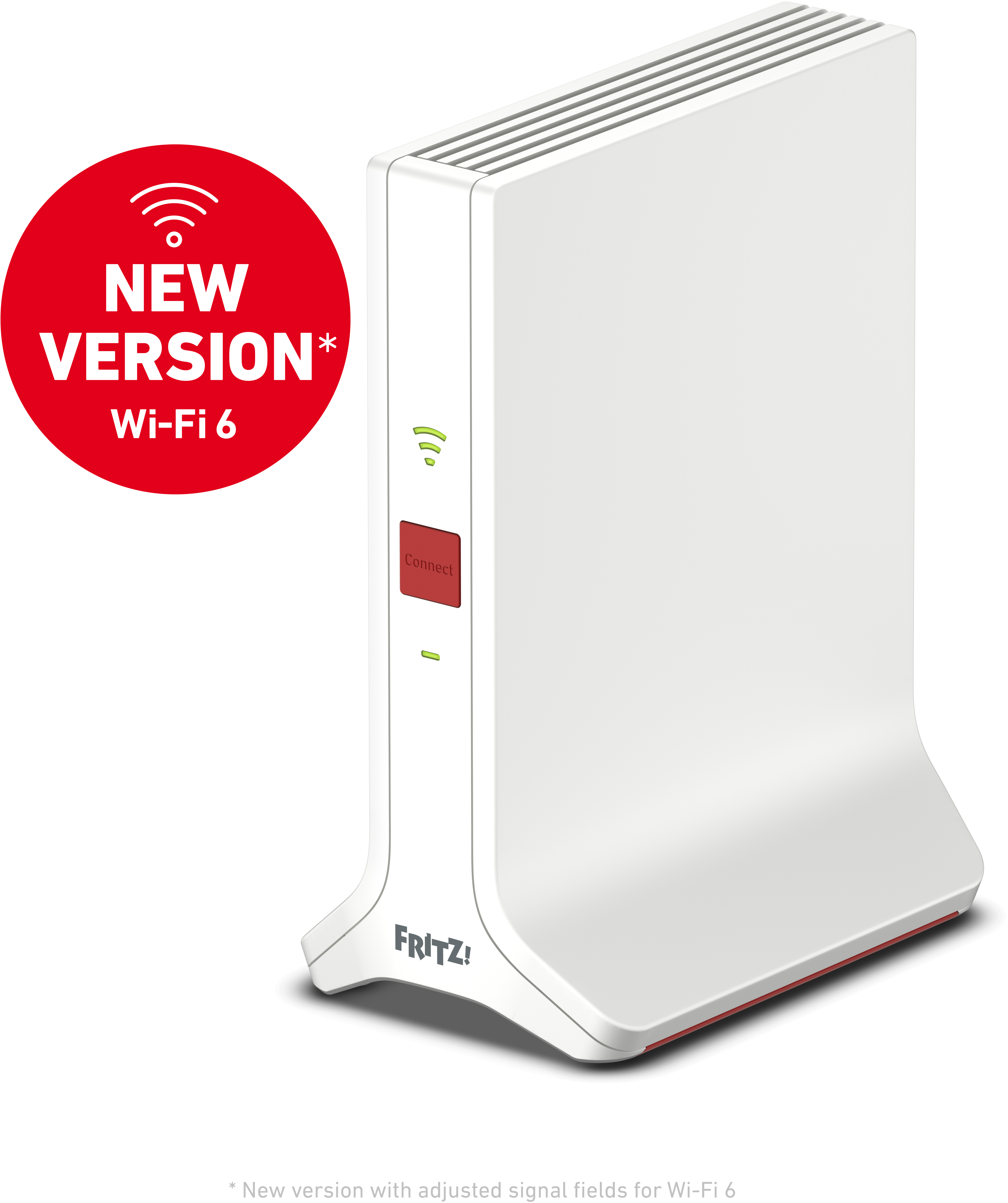 Routeur Fritz!Box blanc, avec un autocollant nouvelle version et texte Wi-Fi 6.