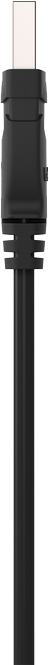 Fekete USB-C kábel. Az egyik vége USB-C csatlakozó, a másik is.