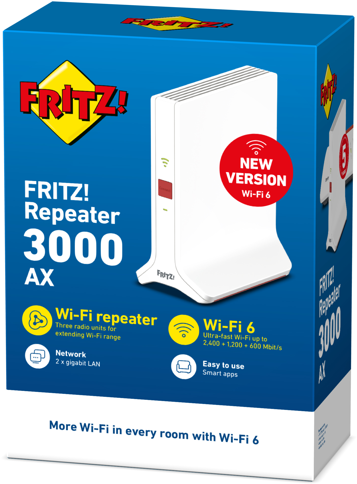 Boîte blanche Frit Repeater 3000 AX avec graphiques et détails Wi-Fi 6.