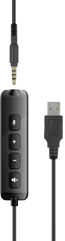Fejhallgató kábel USB-vel és 3,5 mm-es jackkel, mikrofonnal és hangerőszabályzóval.