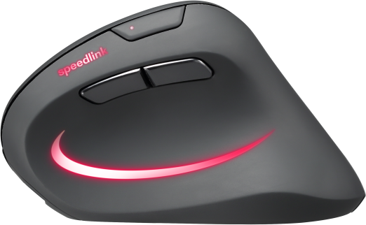 Ergonomikus fekete számítógépes egér piros Speedlink logóval és oldalsó piros fénnyel.