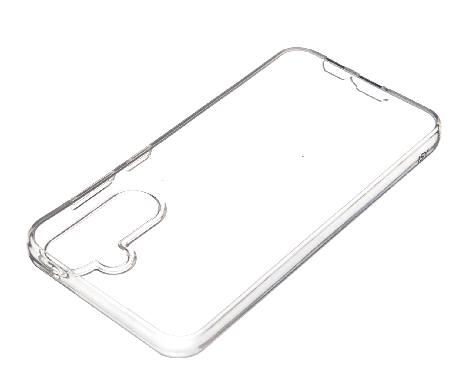 Funda transparente para teléfono sobre fondo blanco.