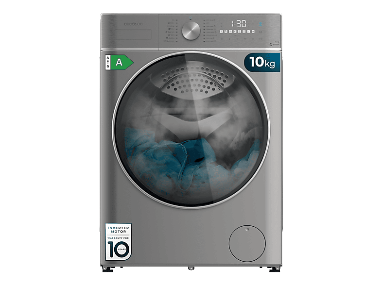 Lave-linge Frontal Cecotec Bolero DressCode 10900 - 10 Kg, 1400 Tr/min, écran FullColor 10,3", Moteur Inverter Plus, Classe A, Programme Vapeur SteamMax