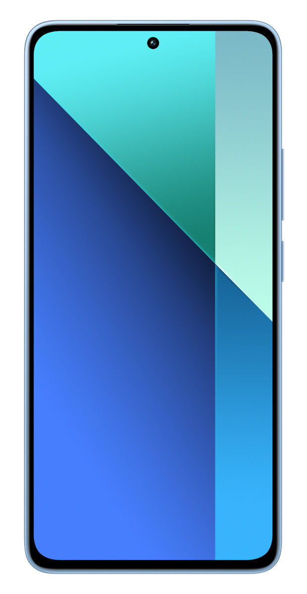 Smartfon z jasnoniebieską ramką, wyświetlający niebiesko-turkusowe tło gradientowe.